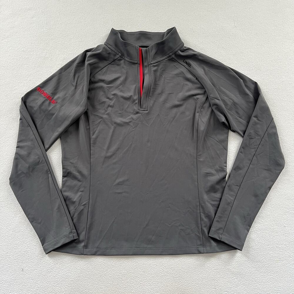 UNRL X Scheels Women Gray Red Performance Shirt 1/4 Zip Long Sleeve Pullover M